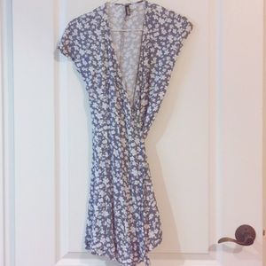 Blue floral wrap dress